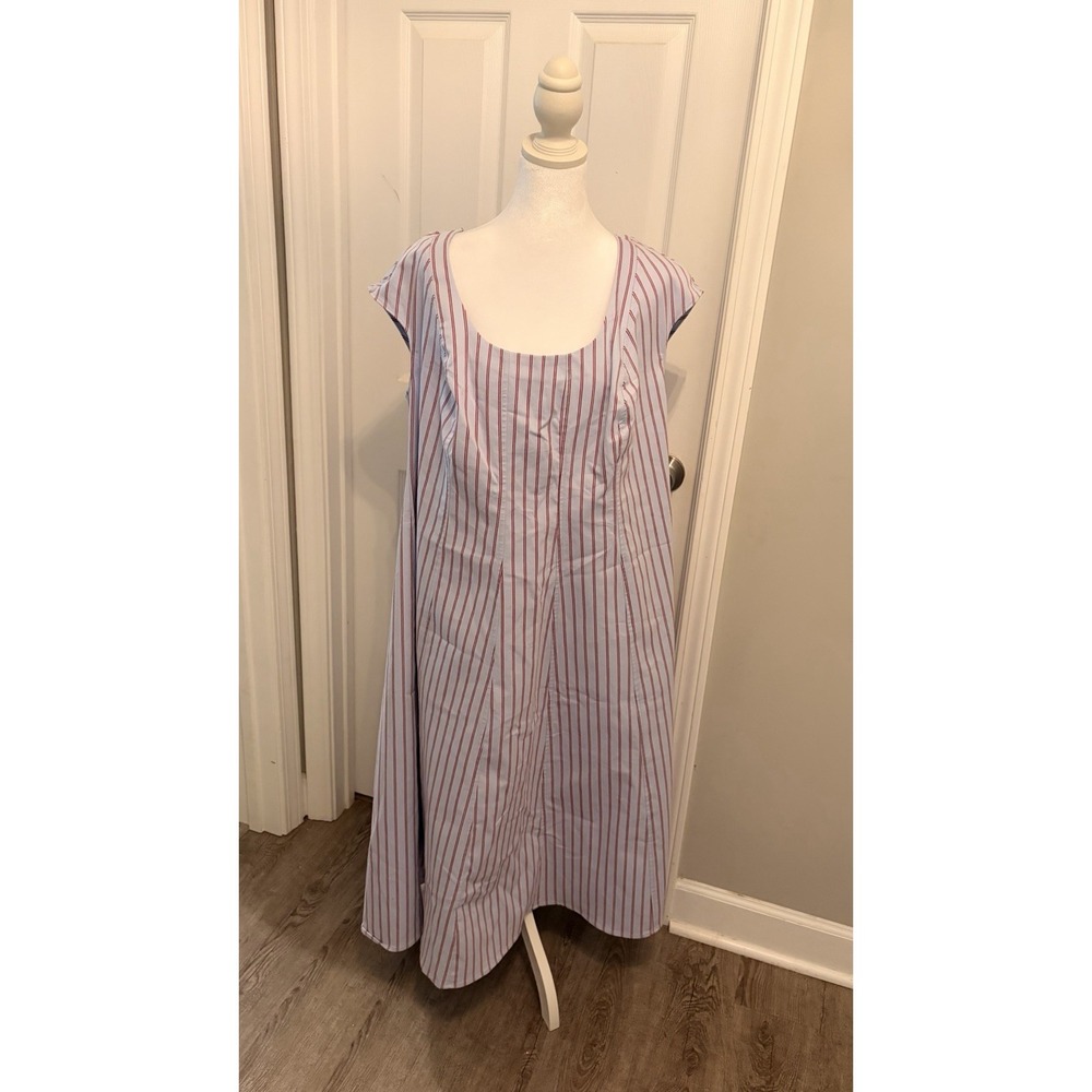 NWT Ava & Viv Women's Plus Size 20 Cap Sleeve Midi A-Line Dress Blue/Red Striped